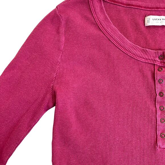 Lucky Brand Ribbed Henley Top in Pink Size Small - Picture 9 of 16